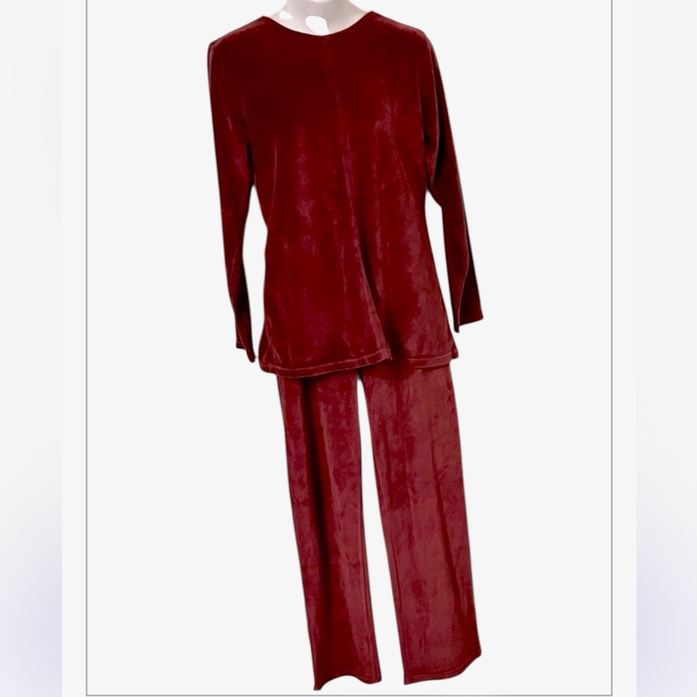 Vintage Velour Red Burgundy Track Jogging Lounge Pant Suit Pants and Top Set